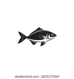 This vector illustration features a single black fish in profile, showcased against a clean, contrasting white background. Perfect for icons, logos, or design elements.