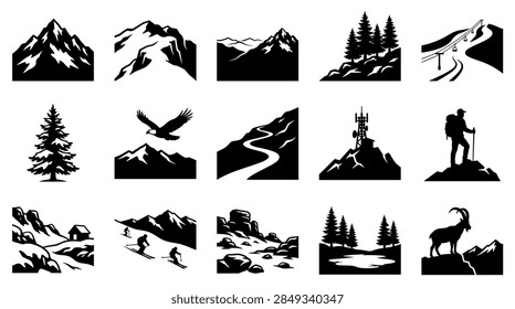 This vector illustration features the snow-covered peak of Mount Hermon. The graphic displays the detailed topography of the mountain's summit, highlighting the rocky terrain and icy slopes characteristic of high-altitude alpine environments in the winter season.