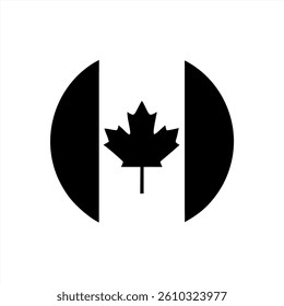 This vector illustration features a stylized black and white design of the Canadian flag, incorporating a prominent maple leaf in the center. It effectively symbolizes Canadian identity.