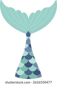This vector illustration features a stylized mermaid tail with blue and teal scales, perfect for fantasy and ocean-themed designs. The image evokes a whimsical and serene mood.