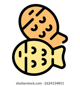 This vector illustration features a taiyaki, a popular japanese street food, known for its distinctive fish shape and sweet filling