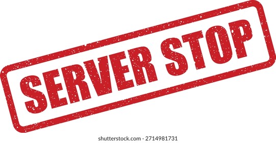 Diese Vektorgrafik zeigt einen strukturierten Gummistempel für den Serverstopp, der auf einen dringenden Systemstopp oder Prozessabschluss hinweist.