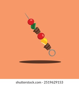 This vector illustration features a traditional Indonesian satay skewer with vibrant, grilled meat pieces, capturing the essence of authentic street food. The rich colors and simple details