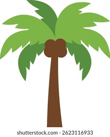 Esta ilustração vetorial apresenta uma palmeira tropical com folhas verdes e um tronco marrom, simbolizando a natureza e o relaxamento em um estilo simples e plano. Calmo e natural.
