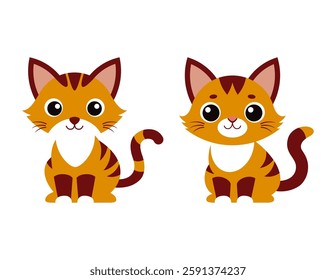 This vector illustration features two adorable orange kittens sitting side by side, showcasing a charming and playful design. With their big, expressive eyes and cute poses.