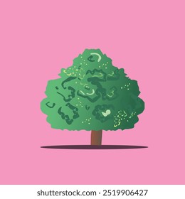 This vector illustration features a vibrant tree surrounded by lush greenery and diverse plants. Ideal for nature-themed projects, it captures the essence of growth and vitality