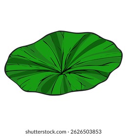 This vector illustration features a vibrant green lotus leaf, depicted from an overhead perspective, showcasing detailed veining and a slightly textured surface, ideal for adding a touch of nature...