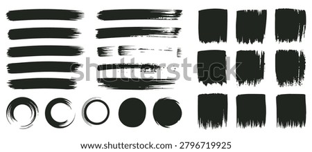 This is a vector illustration featuring a collection of black brushstrokes in rectangular and circular forms. The strokes vary in