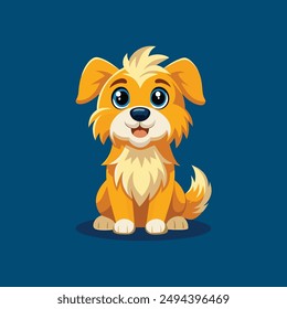 This is a vector illustration of a golden cute dog blue background.