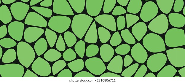 This is a vector illustration of a green voronoi pebble pattern featuring irregular cell shapes with black outlines. The pattern
