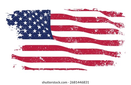 This is a vector illustration of a grunge waving American flag. It features a dust and scratch effect to give it a vintage, distressed look.