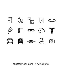 This is a vector illustration icon set of traveling packed in 1 attractive package