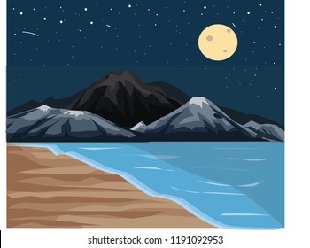 
this is vector illustration landscape of mountain the moon . using solid color that you can use or modify for your on need. just download it. 