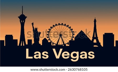 This vector illustration of Las Vegas showcases the vibrant skyline at night, illuminated by the neon lights of the iconic casinos along the Strip.