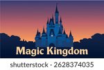 This vector illustration of Magic Kingdom beautifully captures the iconic Cinderella Castle at night, lit up by spectacular fireworks