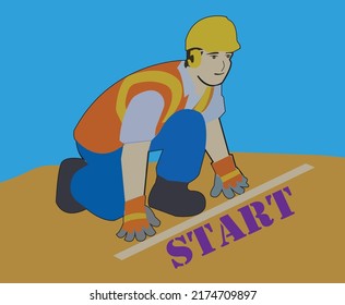 This is a vector illustration of a male worker