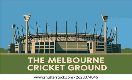 This vector illustration of the Melbourne Cricket Ground showcases the iconic stadium filled with fans during a cricket match.