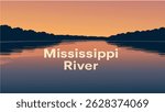 This vector illustration of the Mississippi River showcases the flowing waters that wind through the heart of the USA, with scenic riverfront views and riverboats navigating its vast expanse.