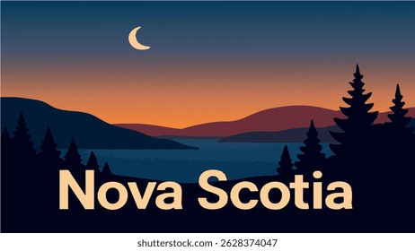 This vector illustration of Nova Scotia captures the rugged coastline and dramatic cliffs, with a peaceful lighthouse standing proudly against the backdrop of the vast ocean