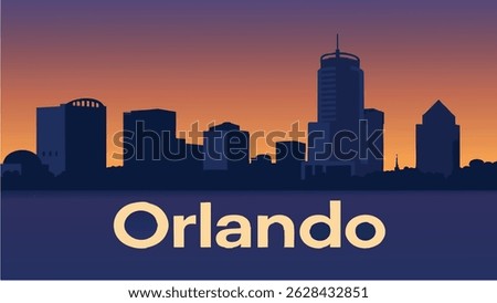 This vector illustration of Orlando captures the excitement of the city skyline with theme park attractions like Disney and Universal Studios shining bright