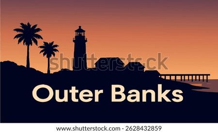 This vector illustration of the Outer Banks showcases the peaceful coastline with its golden sands, ocean views, and vast dunes stretching along the shore