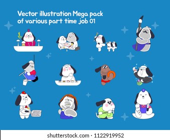 This vector illustration pack has a variety of part-time jobs represented by dog character.