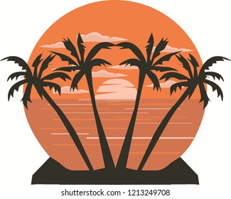 this is vector illustration palm silhouette with sea sunset. using solid color that you can use or modify for your on need. just download it. 