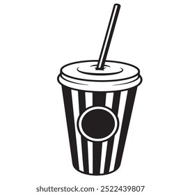 This vector illustration of a paper cup for soft drinks captures the iconic refreshment enjoyed while watching movies at the cinema.