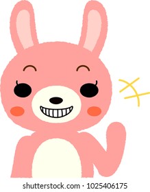 This is a vector illustration of a pink, happy rabbit.