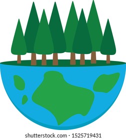 This is vector illustration planet and trees. Could be used for earth day, save the forest. For postcards, banners background, holidays decorations, etc.