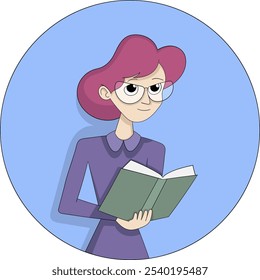 Esta Ilustración vectorial retrata a una mascota femenina con gafas, sosteniendo un libro abierto, simbolizando inteligencia, profesionalismo y experiencia