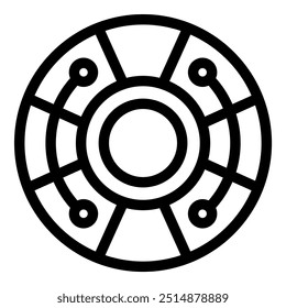 Essa ilustração vetorial apresenta um símbolo circular abstrato com linhas e nós interconectados, sugerindo tecnologia, rede ou conectividade