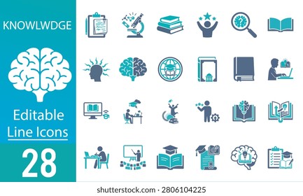 This vector illustration presents a collection of 28 editable line icons themed around education, learning, and academic activities. The set includes symbols such as books, a microscope, a clipboard, a magnifying glass, a graduate cap, a teacher at a board, and a brain with gears. Designed in a modern minimal style, these icons are perfect for school projects, e‑learning platforms, academic branding, and creative educational materials.
#Education #Learning #Academic #Icons #Editable #Line #Vector #Illustration #Design #School #Study #Knowledge #Teaching #Books #Microscope #Clipboard #MagnifyingGlass #Brain #Ideas #Globe #Graduate #Cap #Teacher #Board #Computer #Reading #Student #Achievement #Development #Creative #Professional #Awareness