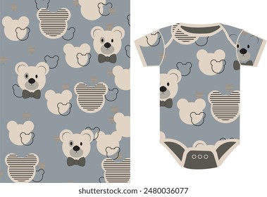  This vector illustration presents a seamless pattern featuring adorable bears, designed specifically for boys' prints and decor. 