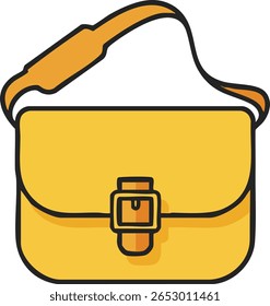 Esta ilustração vetorial apresenta uma bolsa de couro amarelo com uma fivela frontal e alça ajustável, ideal para projetos de design de moda ou acessórios. Humor brilhante e moderno.