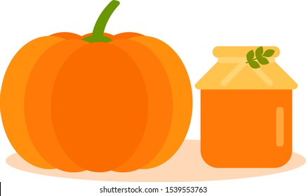 This is vector illustration of pumpkin and jam. Flat style. Could be used for flyers, postcards, banners,holidays decorations, etc.