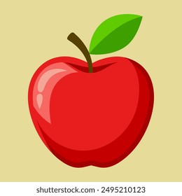 This vector illustration of a red apple with a green leaf, created using design tools, is perfect for commercial use with its clean lines and vibrant colors.