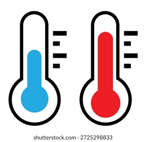 Esta Ilustración vectorial de un ícono de termómetro de vidrio rojo mide los grados de temperatura caliente y fría en Celsius y Fahrenheit para el seguimiento de metas de donación médicas, de Clima o de recaudación de fondos