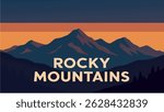 This vector illustration of the Rocky Mountains features the snow-capped peaks and crystal-clear alpine lakes in all their rugged beauty