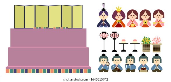 This is a vector illustration set that is easy to cut out of the three-stage altar and hina dolls.