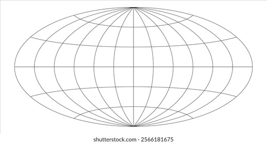 This vector illustration showcases the aitoff globe projection, featuring a flattened representation of the earth.