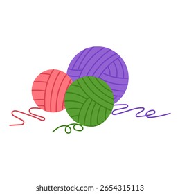 This vector illustration showcases a ball of wool yarn and threads, ideal for sewing, knitting, and crafting themes. 