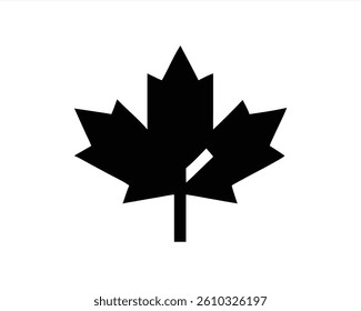 This vector illustration showcases a black maple leaf against a plain white backdrop. The simple design highlights the iconic shape and details of the leaf, perfect for various applications.