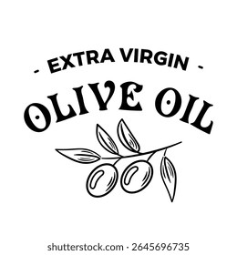 This vector illustration showcases an exquisite olive branch paired with a sophisticated olive oil label, highlighting the harmony of nature and elegance, ideal for Mediterranean-themed designs.