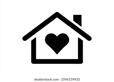 This vector illustration showcases a house outline with a heart symbol at its center, illustrating the concept of love for home. It emphasizes warmth and comfort.