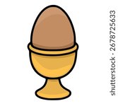 This vector illustration showcases a meticulously detailed brown egg nestled in a golden egg cup, presented against a stark white backdrop.
