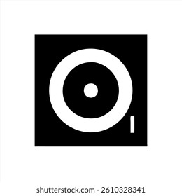 This vector illustration showcases a minimalist design of a vinyl record with a sleek black background. The vinyl features a prominent circular shape, emphasizing its retro aesthetic.