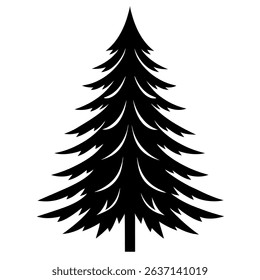 This vector illustration showcases a minimalist black silhouette of a fir tree, expertly isolated against a pristine white background.