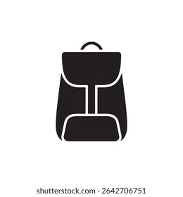 This vector illustration showcases a simple, black backpack icon against a white background, perfect for design projects or web icons. Minimalist style, easily scalable.