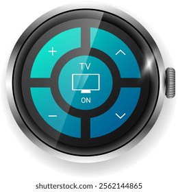 This vector illustration showcases a smartwatch interface designed as a TV remote control